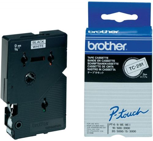 Brother Black On White PTouch Ribbon 9mm x 7.7m - TC291 Label Tapes BRTC291