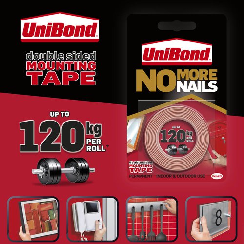 Unibond No More Nails Ultra Strong Double Sided Mounting Tape Permanent 19mm x 1.5m (Roll) - 2675760
