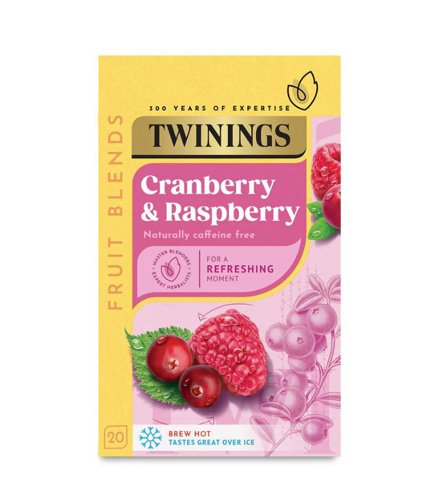 With their lively and fruity flavours, Twinings Red Berry Infusions are popular drinks that can be enjoyed at any time of the day. Cranberry, Raspberry and Elderflower Infusion is an uplifting blend that revives and refreshes. Elderflower is believed to help banish the symptoms of cold and flu. Cranberry is reputed to have detoxifying properties. 20 individually wrapped bags per box.