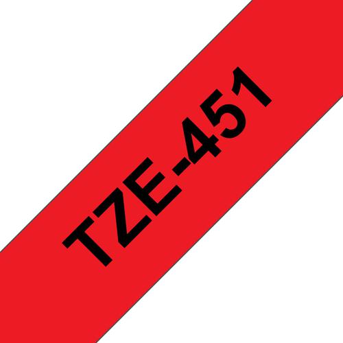 Brother P-Touch TZe Laminated Tape Cassette 24mm x 8mm Black on Red Tape TZE451 - BA68635