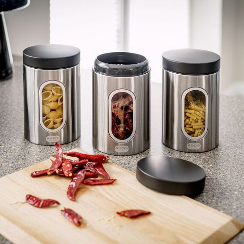 Kitchen Canisters Set of 3 Silver Stainless Steel 508453 Addis Group Ltd