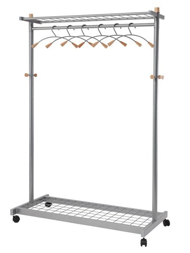 Alba Lux Mobile Garment Rack Silver Grey and Wood - Supplied with 6 Hangers - PMLUX6