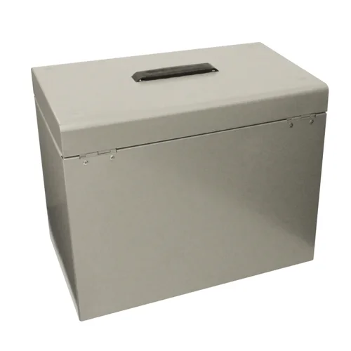 Portable filing system to safely organise documents. Recessed handle and stackable for easy storage. Accepts A4 documents. Complete with 5 A4 suspension files indexing system lockable lid and spare key. W370 x D230 x H295mm. Grey.