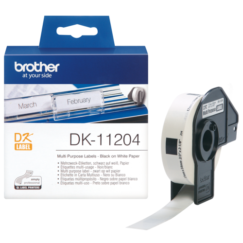 Brother Black on White Paper Multi Purpose Labels (Pack of 400) DK11204