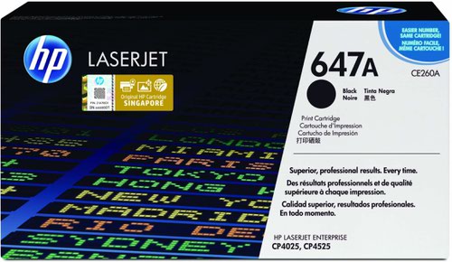 HP 647A Black Standard Capacity Toner 8.5K pages for HP Color LaserJet Enterprise CM4540/CP4025/CP4525 - CE260A