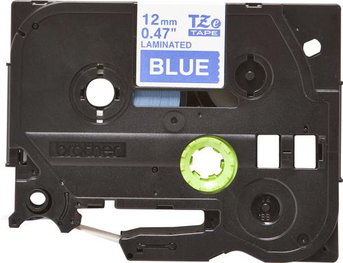 Brother P-Touch TZe Laminated Tape Cassette 12mm x 8mm White on Blue Tape TZE535
