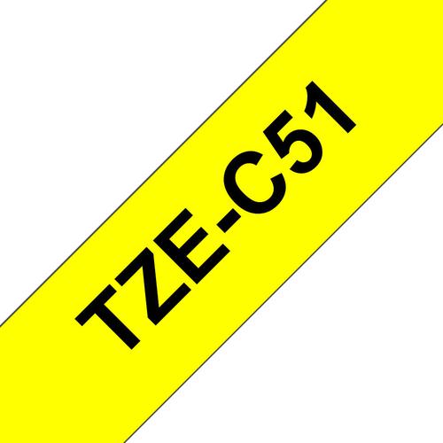 Brother P-Touch TZe Laminated Tape Cassette 24mm x 8m Black on Fluorescent Yellow Tape TZEC51
