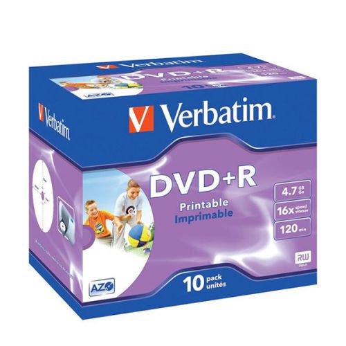 Verbatim DVD Plus R 4.7GB Printable Jewel Case Box of 10 - 43508