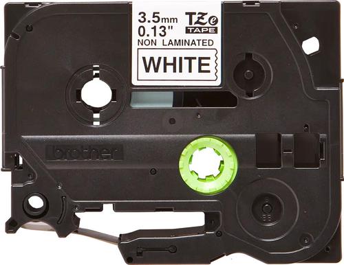Brother P-Touch TZe Non-Laminated Tape Cassette 3.5mm x 8m Black on White Tape TZEN201 - BA69276