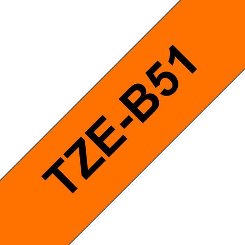 Brother P-Touch TZe Laminated Tape Cassette 24mm x 8m Black on Fluorescent Orange Tape TZEB51 Label Tapes BA69246