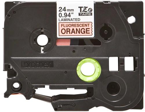 Brother P-Touch TZe Laminated Tape Cassette 24mm x 8m Black on Fluorescent Orange Tape TZEB51