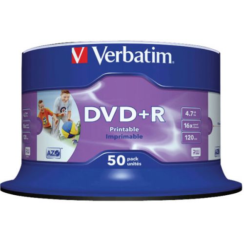 Verbatim DVD Plus R Inkjet Printable Spindle of 50 - 43512