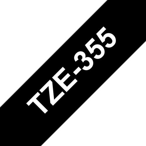 Brother TZE355 White on Black 8M x 24mm Gloss Tape 14085J