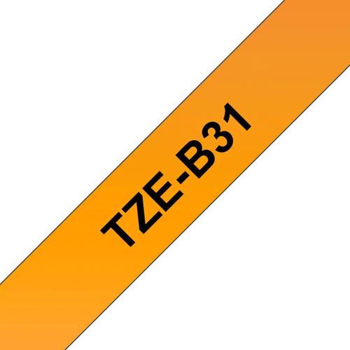 Brother P-Touch TZe Laminated Tape Cassette 12mm x 8m Black on Fluroscent Orange Tape TZEB31
