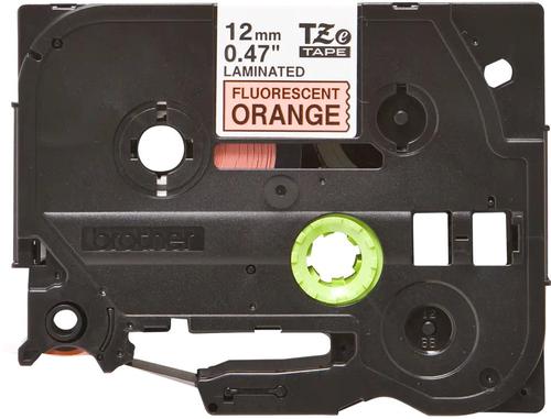 Brother Fluorescent Black On Orange Label Tape 12mm x 5m - TZEB31