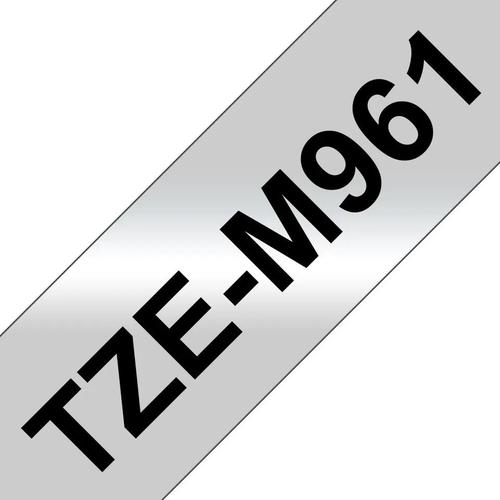 Brother TZEM961 Black on Silver 8M x 36mm Matt Tape 14699J