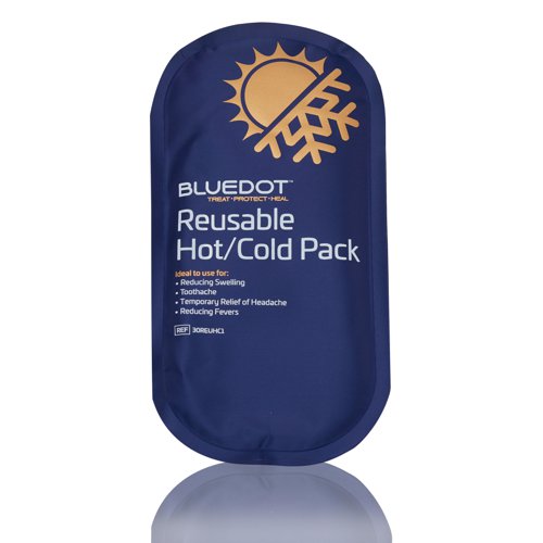 Blue Dot Reusable Hot / Cold Pack, the perfect solution for temporary relief from various discomforts such as muscle aches, back pain, sinusitis, and menstrual cramps. This versatile pack can be frozen to provide a soothing cold therapy or microwaved for a comforting heat therapy experience. Its reusable fabric ensures durability and convenience, making it a practical choice for addressing a range of pains and discomforts.Experience the flexibility of hot or cold relief with the Blue Dot Reusable Hot/Cold Pack.