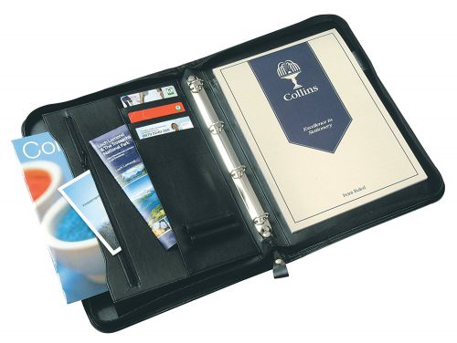 Collins Conference Portfolio Leather-look Zipped A4 Black 7017