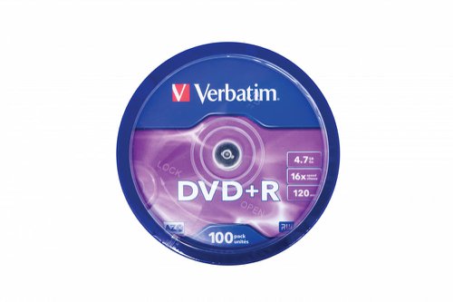 Verbatim DVD+R 16x Speed Spindle 4.7GB (Pack of 100) 43551 Verbatim