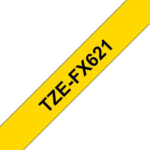 Brother TZEFX621 Black on Yellow 8M x 9mm Flexi Tape 14138J