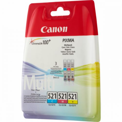Canon CLI521CMY Cyan Magenta Yellow Standard Capacity Ink Cartridge 3 x 9ml Multipack - 2934B010