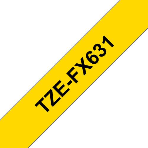 Brother P-Touch TZe Labelling Tape Cassette 12mm x 8m Black on Yellow Flexible ID Tape TZEFX631