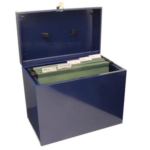 Portable metal filing system to safely organise documents with strong metal construction. Complete with 5 suspension files.