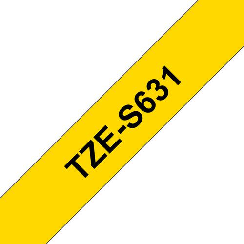 Brother P-Touch TZe Laminated Tape Cassette 12mm x 8m Black On Yellow Tape TZES631 - BA69562