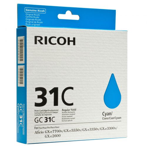 Ricoh GC31C Cyan Standard Capacity Gel Ink Cartridge 1.92k pages for GXE3350N - 405689