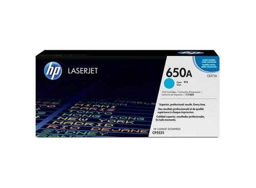 HP 650A Cyan Standard Capacity Toner 15K pages for HP Color LaserJet Enterprise M750/CP5525 - CE271A