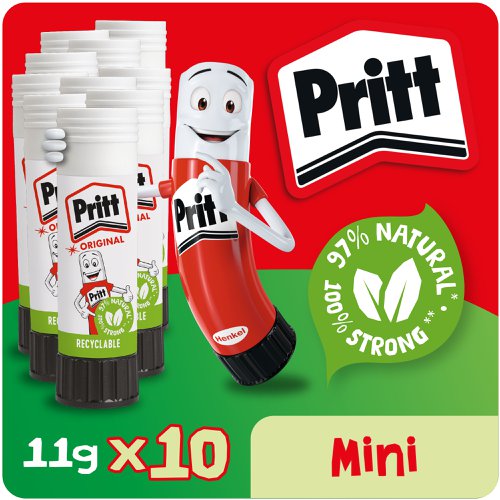 Pritt Original Glue Stick Sustainable Long Lasting Strong Adhesive Solvent Free Value Pack 11g (Pack 10) - 1456040 38245HK