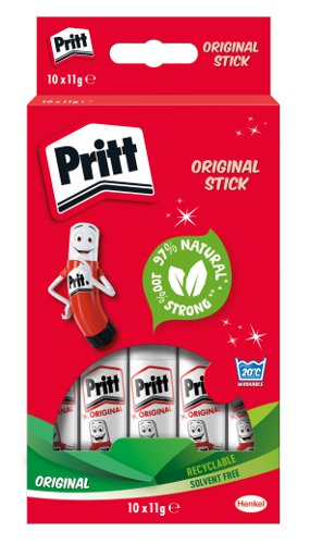 Pritt Original Glue Stick Sustainable Long Lasting Strong Adhesive Solvent Free Value Pack 11g (Pack 10) - 1456040