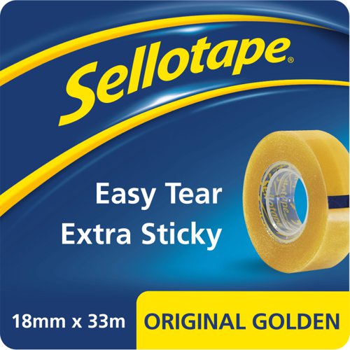 Sellotape Original Easy Tear Extra Sticky Golden Tape 18mm x 33m (Pack 8) - 1443251