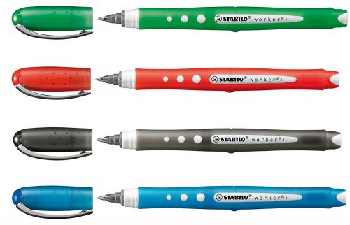 STABILO worker+ Colorful Rollerball Pen 0.5mm Line Black/Blue/Green/Red (Wallet 4) - 2019/4