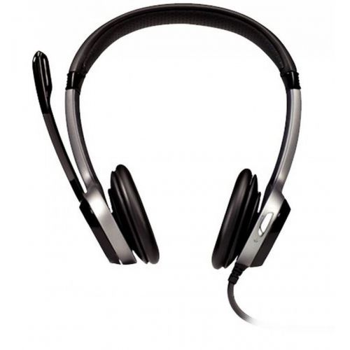 8LO981000480 | Laser tuned driver, USB connection. Super wideband audio. On-ear audio controls. Plush headband and ear cups. Noise-cancelling microphone. USB port. Compatible with Windows or Mac OS. Super wideband audio supported in Logitech Vid, Skype 4.0 for Windows or later and Skype 2.8 for Mac or later.