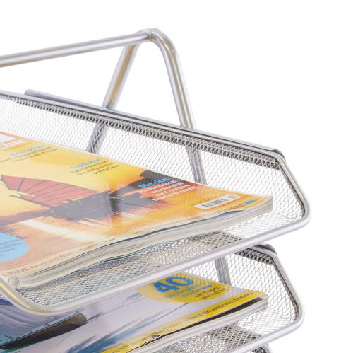 Osco Mesh Front Load 3-Tier Letter Tray (Silver)