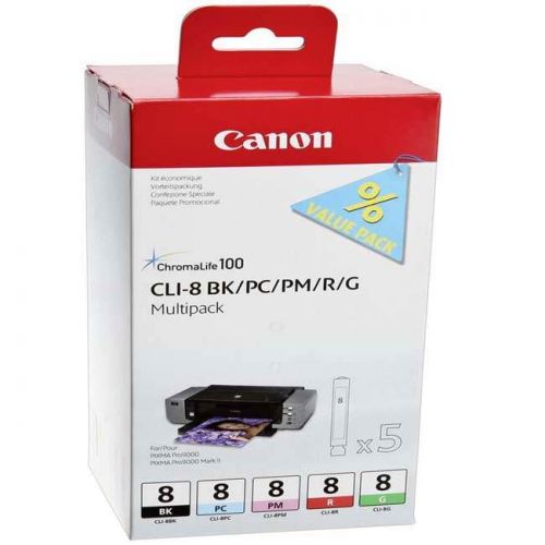 Canon CLI8 Black Cyan Magenta Red Green Standard Capacity Ink Cartridge Multipack 5 x 13ml (Pack 5) - 0620B027 CACLI8PHOTOMULTI