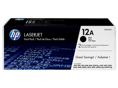 HP 12A Black Standard Capacity Toner Twinpack 2 x 2K pages (Pack 2) for HP LaserJet 1012/1018/1020/1022/3015/3020/3030/3050/3052/3055/M1120 - Q2612AD