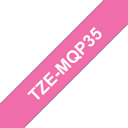 BRTZEMQP35 | This 12mm white on berry pink TZe-MQP35 labelling tape has been rigorously tested by Brother to be as durable and dependable as possible.Laminated to ensure your labels stays useful for longer, it’s perfect for identifying the contents of file folders, shelves, filing cabinets and storage boxes, making it ideal for general labelling applications around the office, workplace or home.The TZe-MQP35’s laminated surface has a matte finish which means there’s no risk of glare obscuring the text.Brother P-touch laminated labels have been developed to last, even under extreme conditions, and are resistant to sunlight, chemicals, abrasion and submersion in water.