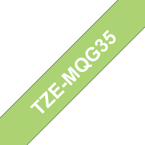 BRTZEMQG35 | This 12mm white on Lime Green TZe-MQG35 labelling tape has been rigorously tested by Brother to be as durable and dependable as possible. Laminated to ensure your labels stays useful for longer, it’s perfect for identifying the contents of file folders, shelves, filing cabinets and storage boxes, making it ideal for general labelling applications around the office, workplace or home. The TZe-MQG35’s laminated surface has a matte finish which means there’s no risk of glare obscuring the text.Brother P-touch laminated labels have been developed to last, even under extreme conditions, and are resistant to sunlight, chemicals, abrasion and submersion in water.