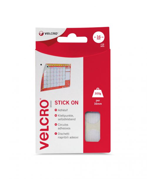 Velcro Sticky Hook and Loop Spots 16mm 16 Sets White