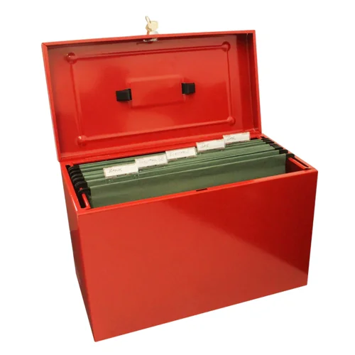 ValueX Cathedral Metal Suspension File Box Foolscap Red - HORD Portable Suspension Filing 14284CA