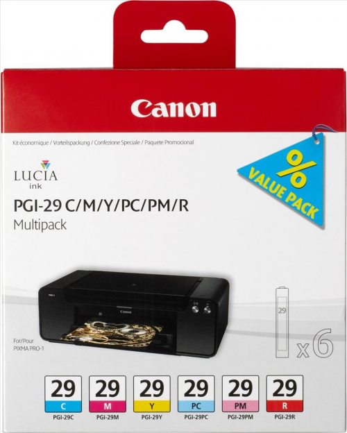 Canon PGI29 Cyan Magenta Yellow Photo Cyan Photo Magenta Red Standard Capacity Ink Cartridge Multipack 6 x 9ml (Pack 6) - 4873B005