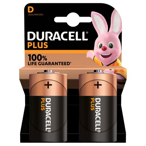 Duracell Plus D Alkaline Batteries (Pack 2)