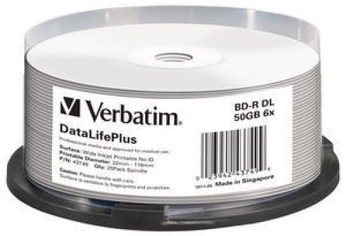 Verbatim Bd-R Dl 50Gb 6X Ij Printable 25 Pack Spindle