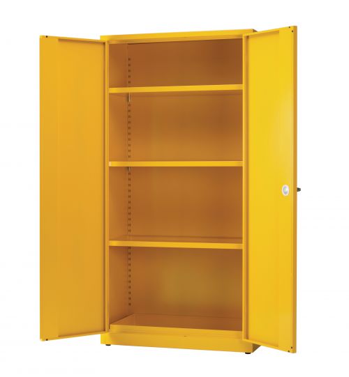 Slingsby Express Flammable Hazardous Substance Storage Cabinet With 3 Shelves COSHH 75Kg Capacity H1800 x W900 x D460mm Yellow - 314287