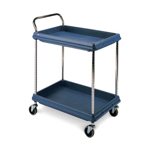 Deep ledge plastic shelf trolleys with 2 blue shelves 984 x 689mm