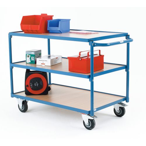 Fetra laminated wood shelf workshop trolleys with 3 shelves