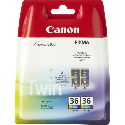 Canon CLI36 Cyan Magenta Yellow Standard Capacity Ink Cartridge 2 x 12ml Twinpack - 1511B018