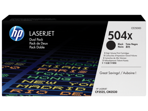HP 504X Black High Yield Toner 10.5K pages Twinpack for HP Color LaserJet CM3530/CP3525 - CE250XD